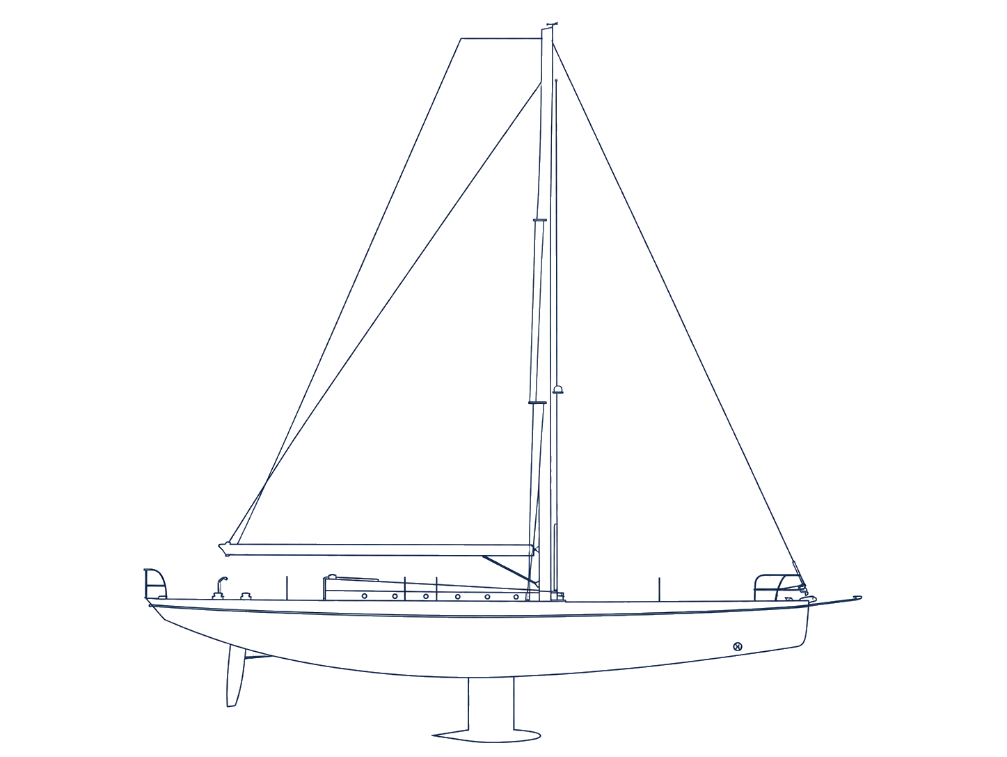 Profile and sail plan of the 19.6 metre sailing yacht