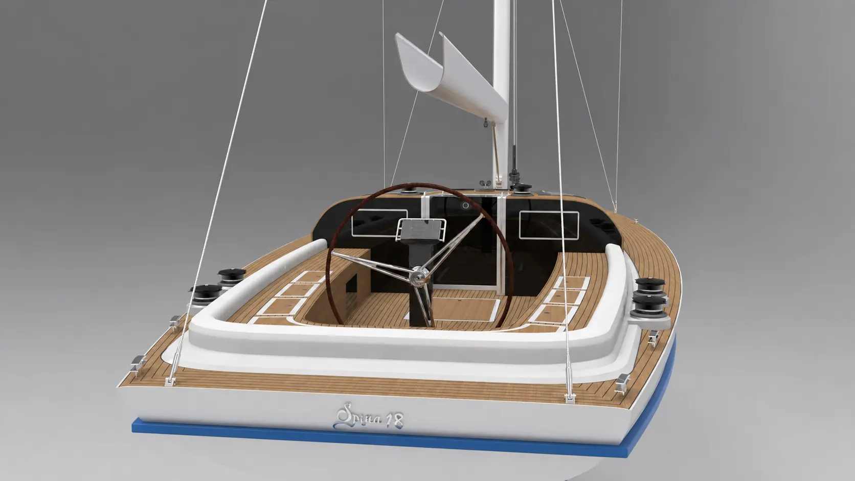 Cockpit and central helm render of the sailing yacht